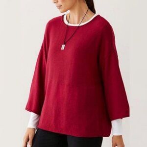 J Jill Cashmere Sweater Red Bell Sleeve Kimono Pullover Top Size XS Knit Minimal